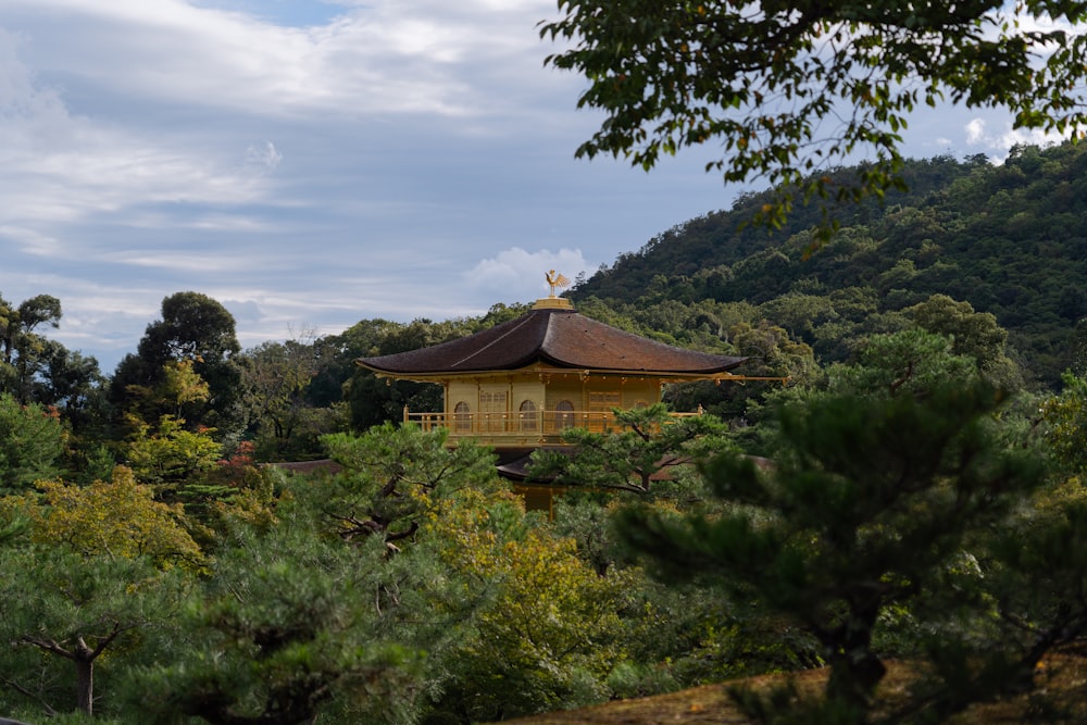 a pagoda in the middle of a forest