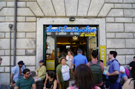 The iconic Bocca della Verità café exterior, a meeting place for our community.