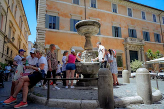 A vibrant collage of diverse community water stations, each photo capturing people connecting around fresh water.