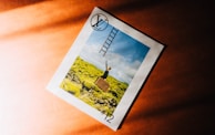 A magazine cover is laid on a warm-toned surface, featuring a surreal photograph of a person standing on a suitcase, reaching for a ladder that extends into a cloudy blue sky, positioned against a vibrant green mossy hillside.