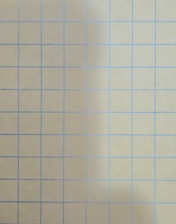A page of graph paper with a grid of blue lines forming squares against an off-white background. The paper appears slightly aged, with a subtle crease running vertically down the middle.