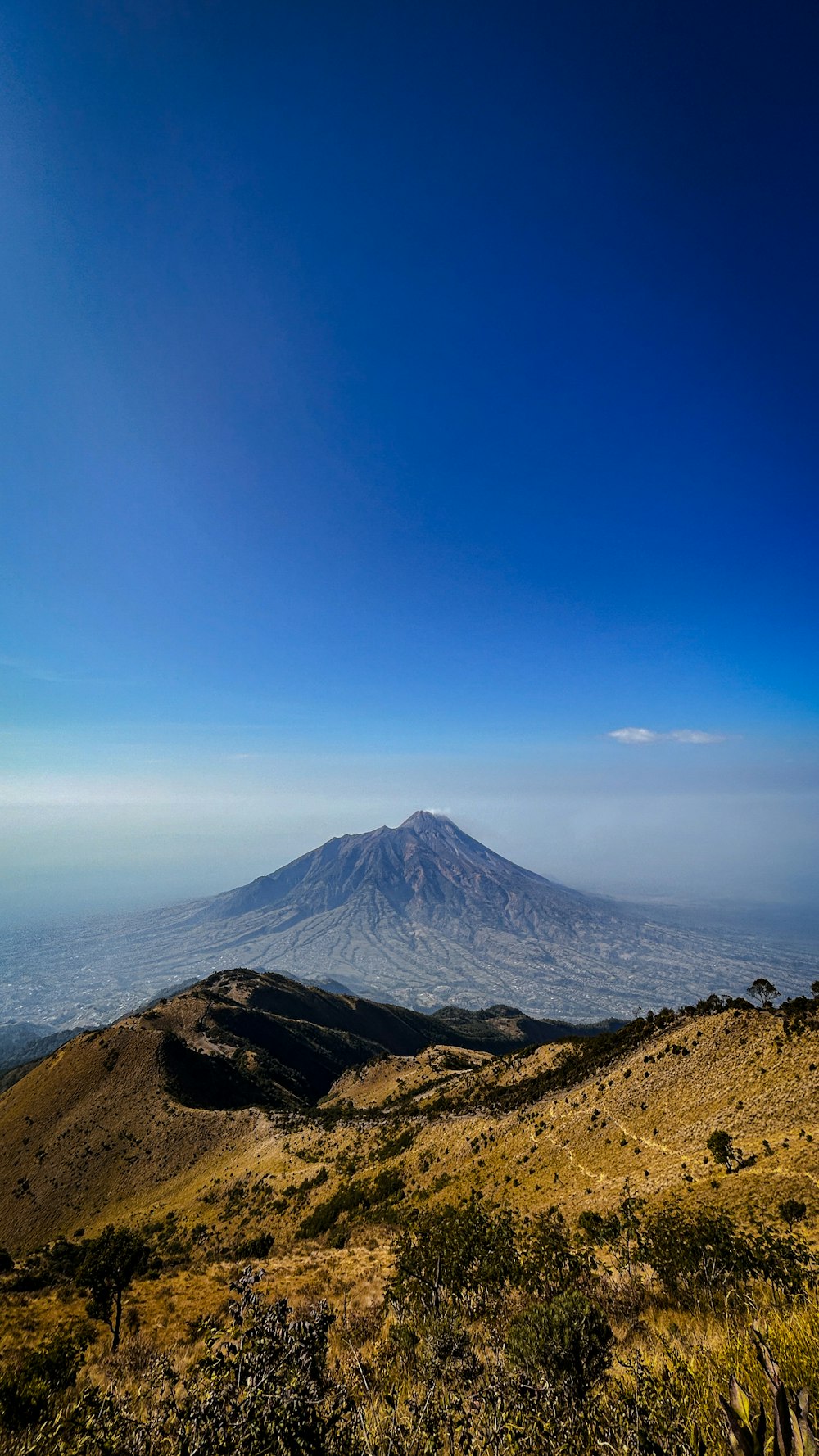 a view of a mountain from the top of a hill