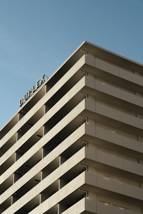 A stylish duplex building, showcasing its modern design.
