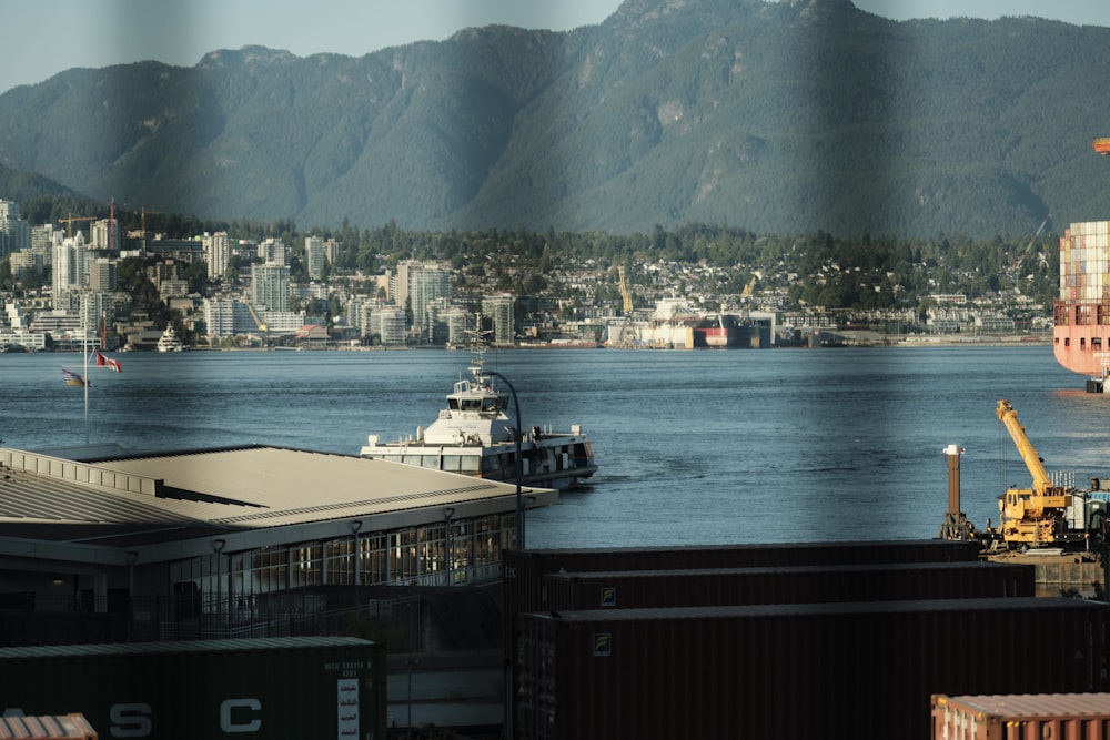 a view of a large body of water with a city in the background