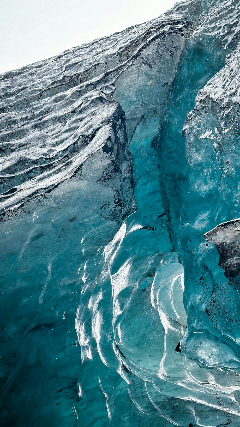 the water is crystal blue and the ice is melting