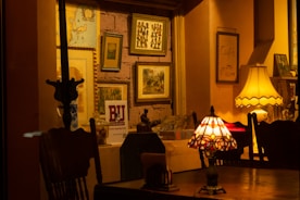 A cozy residential interior featuring warm lighting and tasteful decor