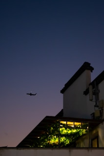 High-rise building with rooftop garden at sunset
