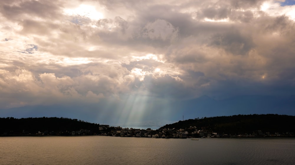 a large body of water under a cloudy sky