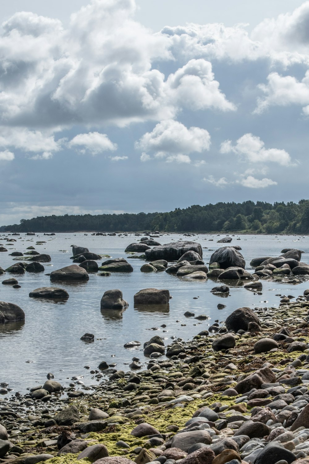 a large body of water surrounded by rocks