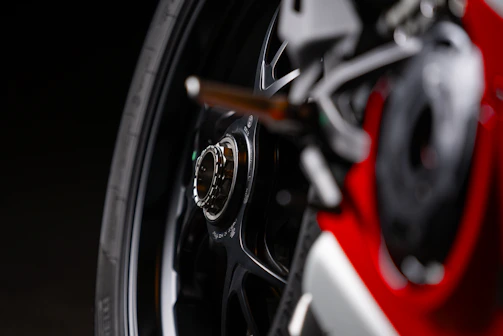 Detailed shot of a KTM road bike wheel showing its light, aerodynamic design.
