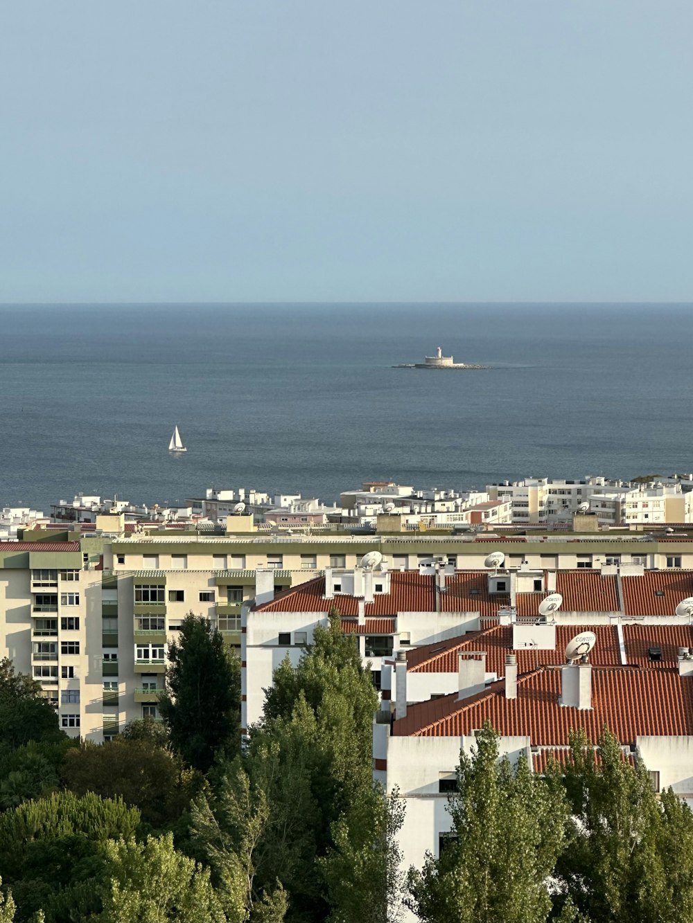 a view of a body of water from a high rise building