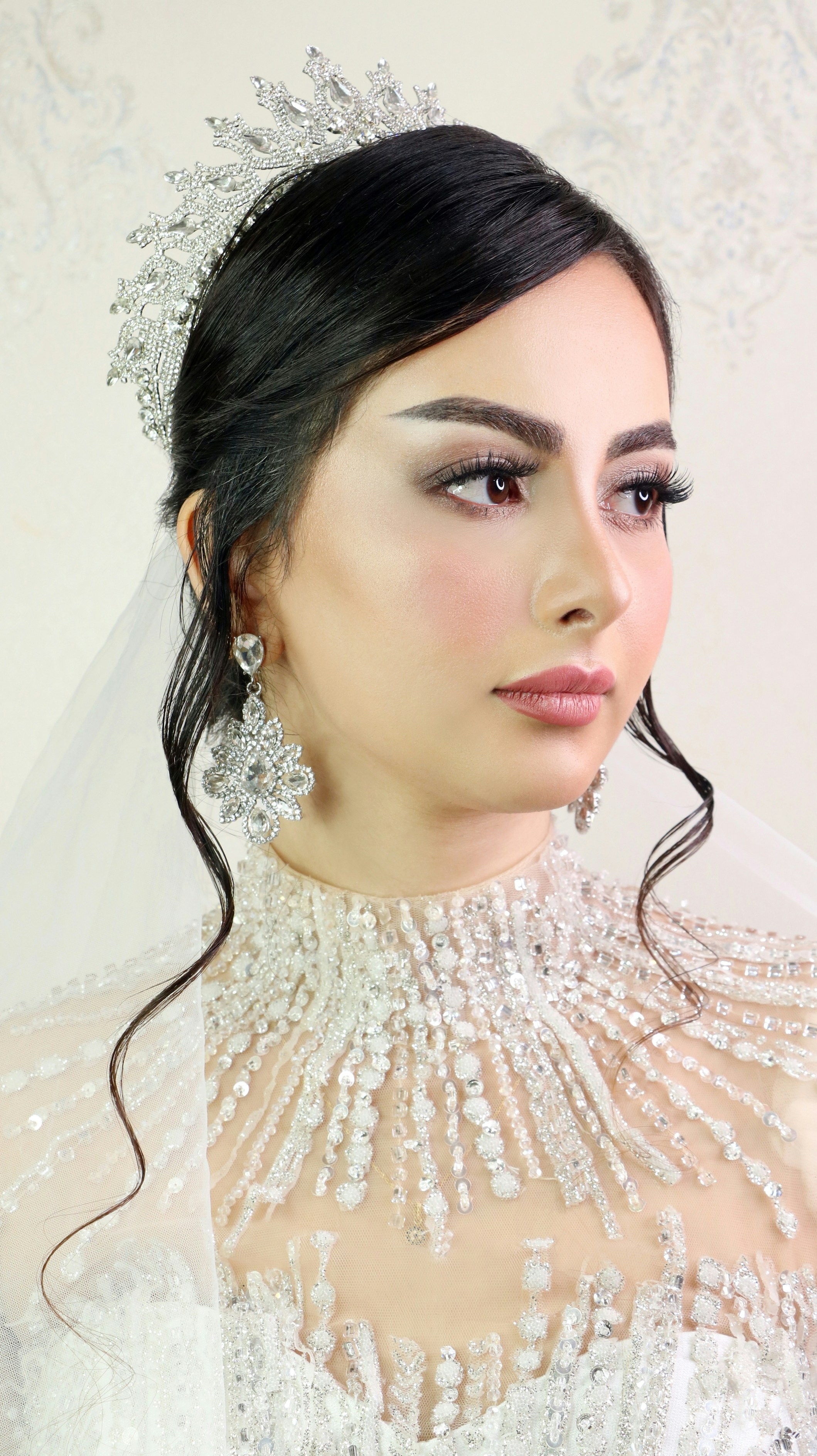 a woman wearing a veil and a tiara