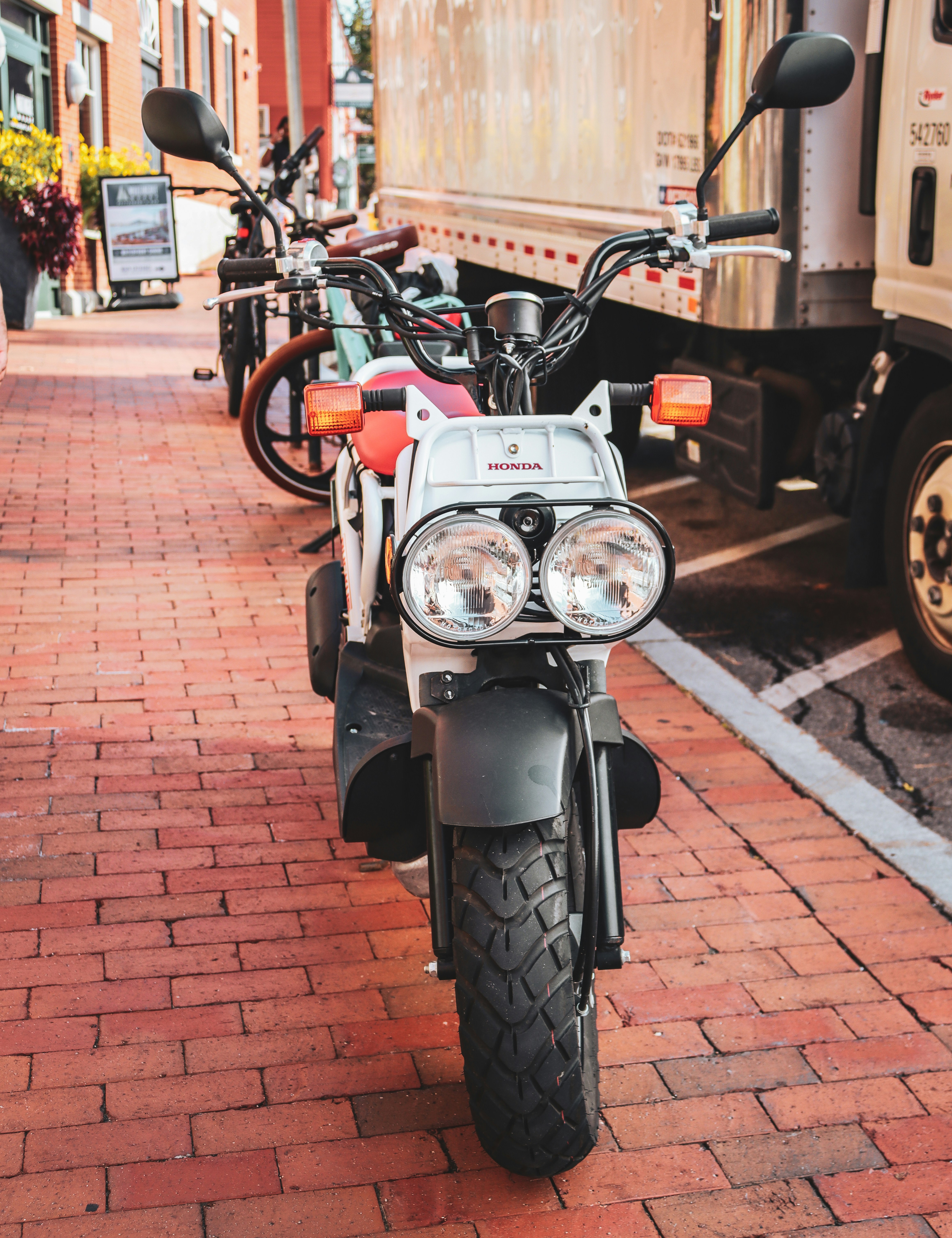 a motorcycle parked on the side of the road
