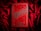 A bright red book cover with ornate black gothic lettering that reads 'Dracula' by Bram Stoker. The book is placed on a textured red fabric, creating a dramatic and moody aesthetic. The cover features decorative elements such as swirls and bat motifs in a dark color.