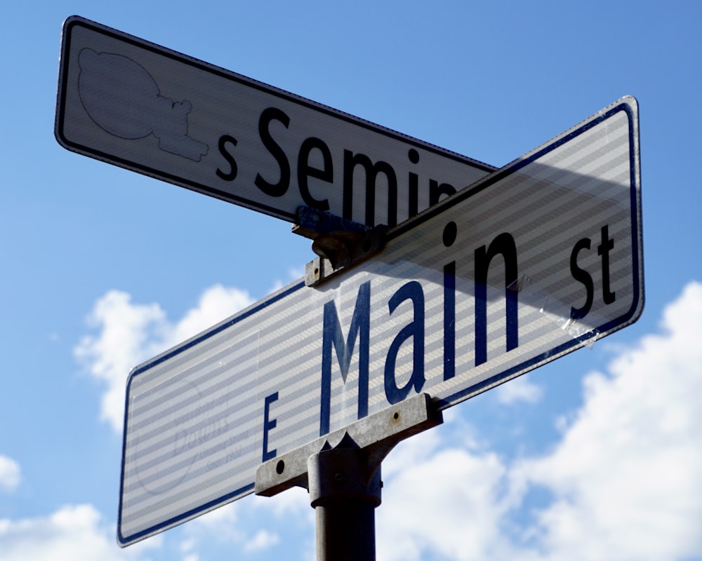 a close up of a street sign with a sky background