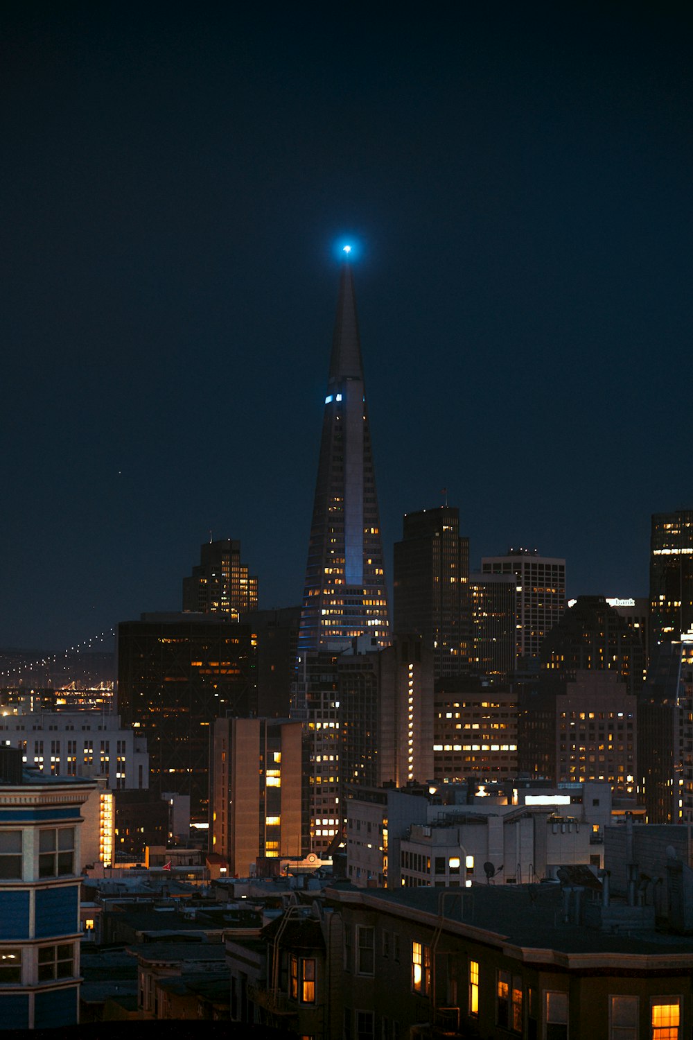 a view of a city skyline at night