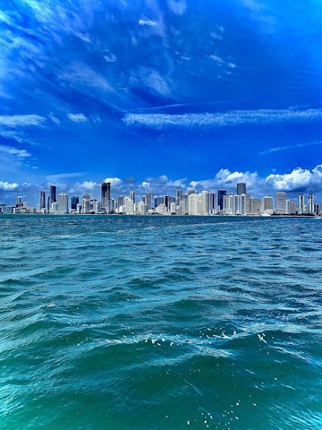 A vibrant image showcasing the Miami skyline with a blue theme.