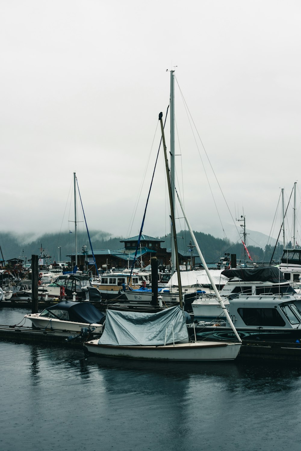 a group of boats that are sitting in the water