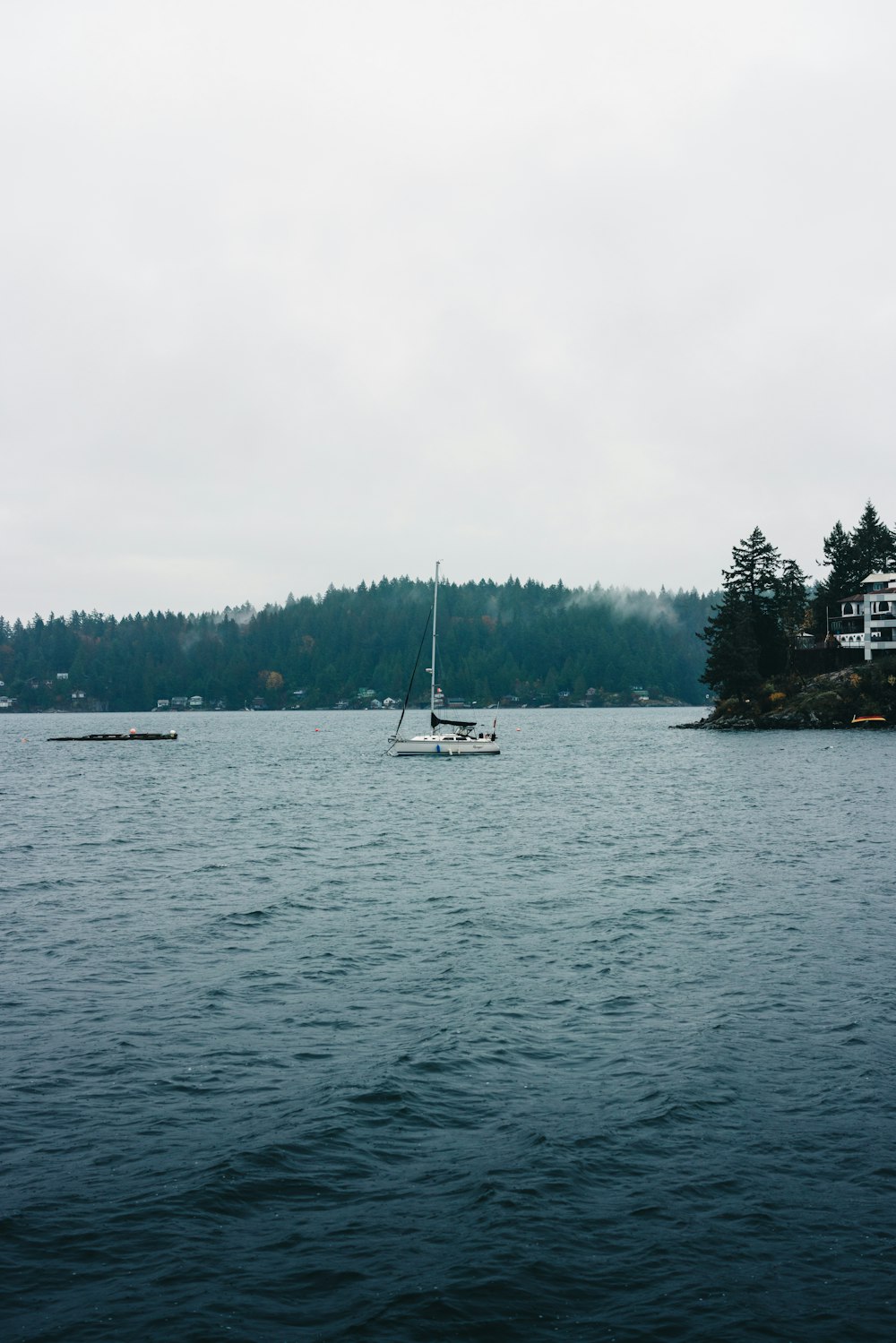 a sailboat in the middle of a body of water