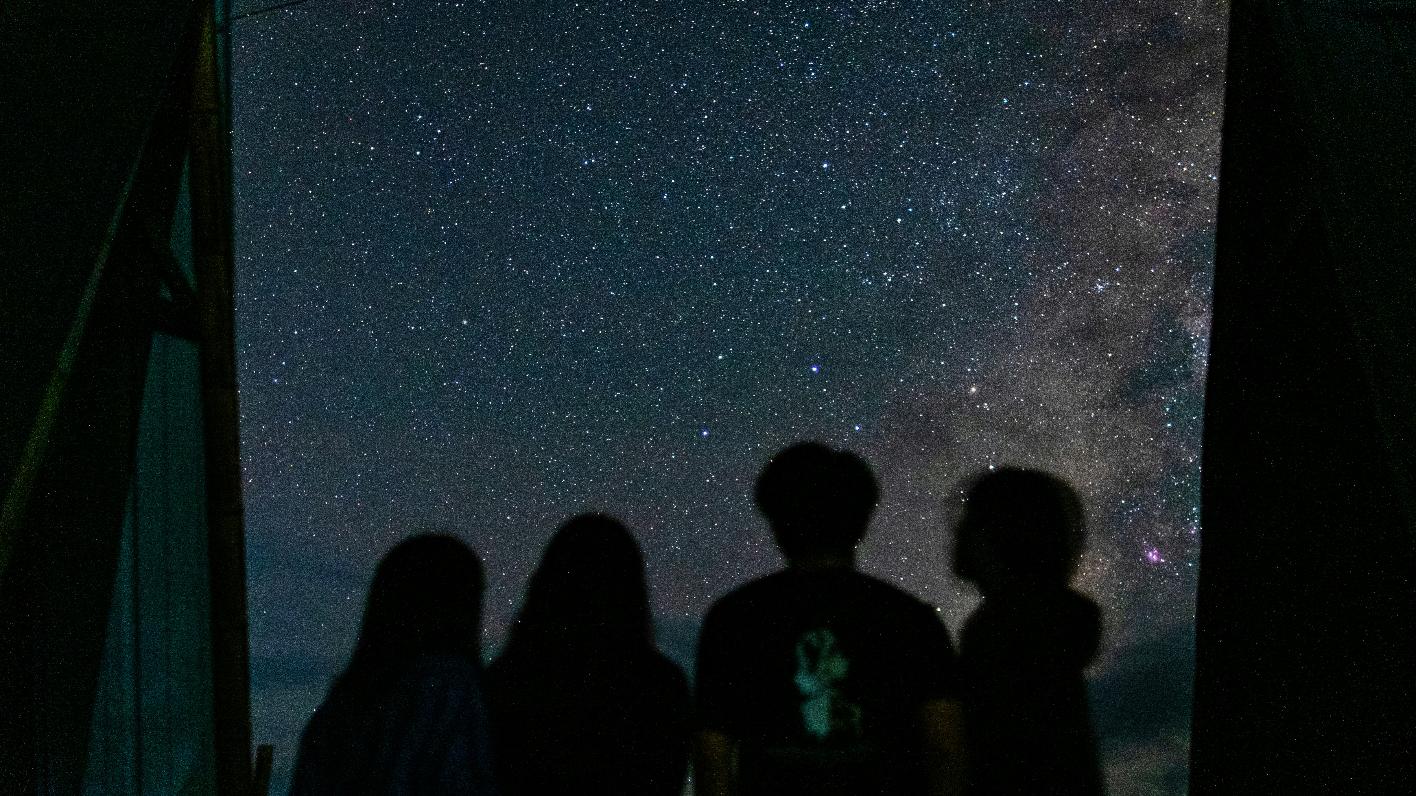 Group of people under starry night sky