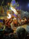 A serene photo of the Ganga Aarti ceremony with glowing lamps floating on the river.
