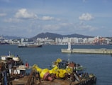 Ship brokers negotiating contracts in a bright office overlooking the harbor.