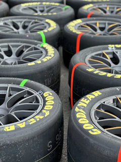 a bunch of tires that are sitting on the ground