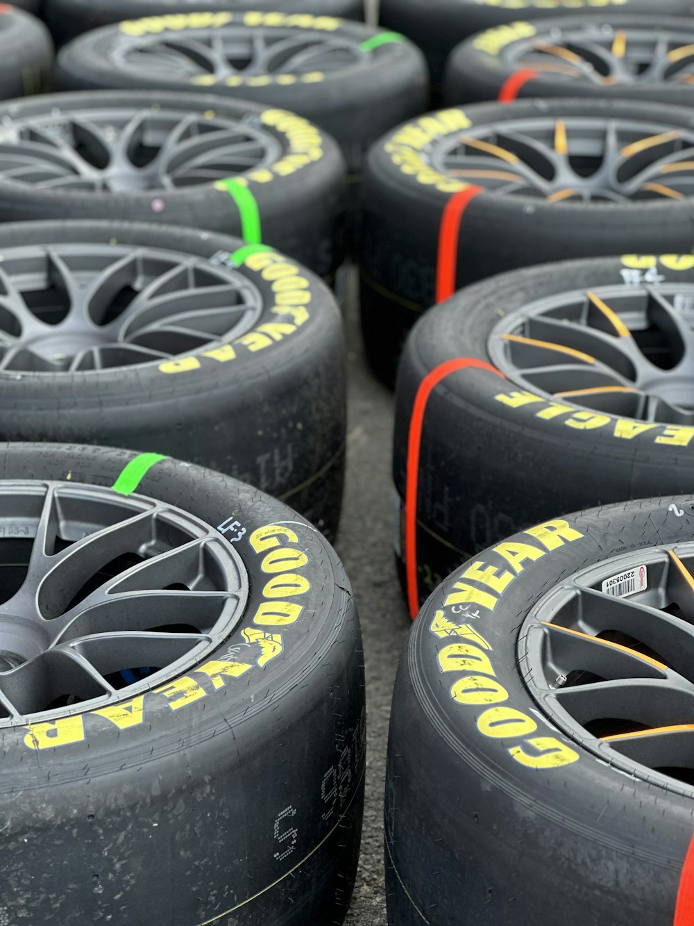 a bunch of tires that are sitting on the ground