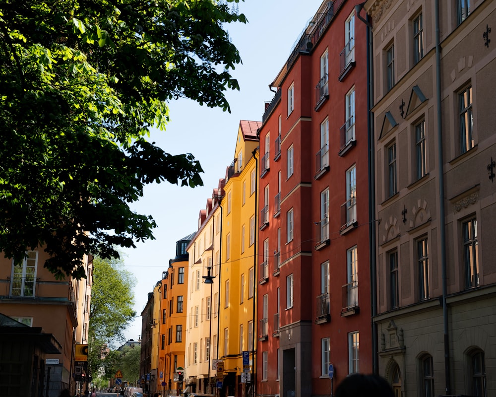 a row of buildings on a city street