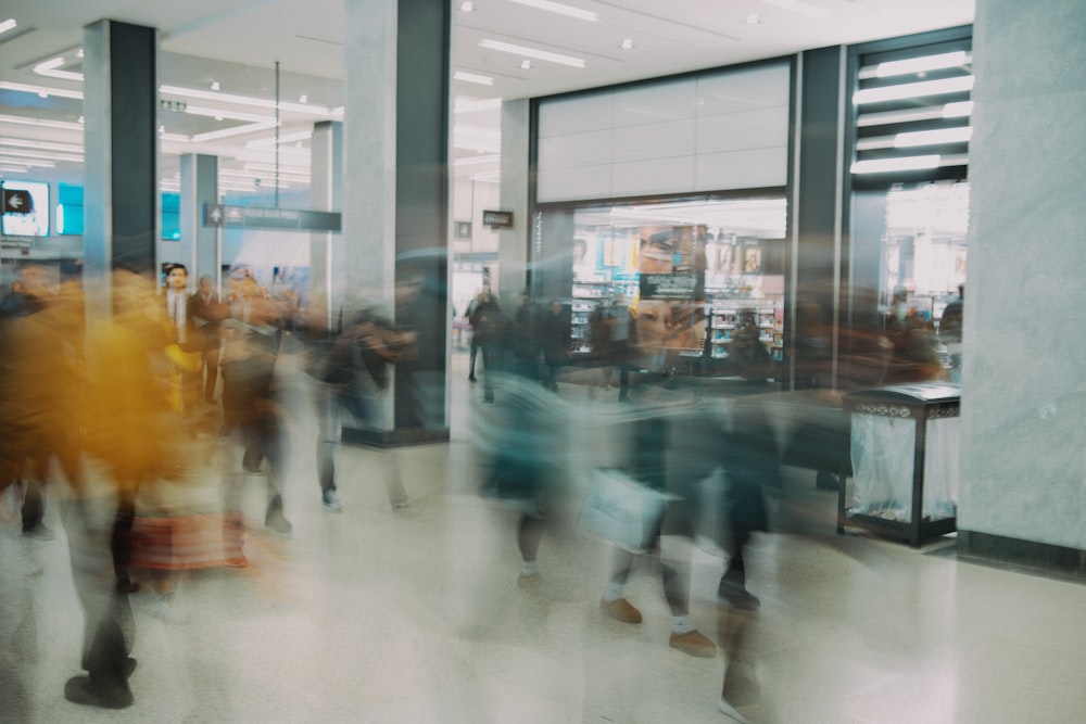 a blurry photo of people in a store