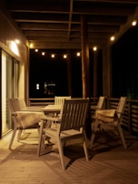 A cozy patio illuminated with colorful LED lights.