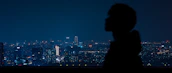 An elegant silhouette of a woman against a city nightscape, suggesting mystery and allure.