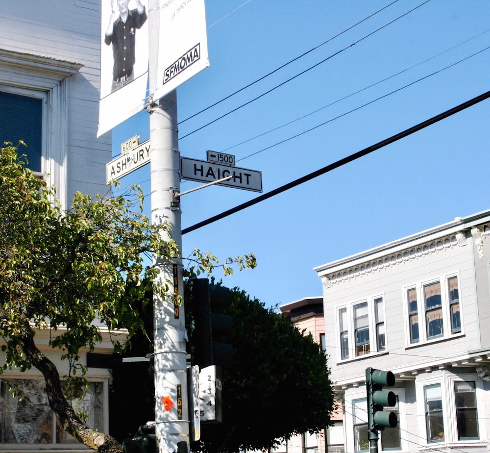 a street sign on a pole in front of a building