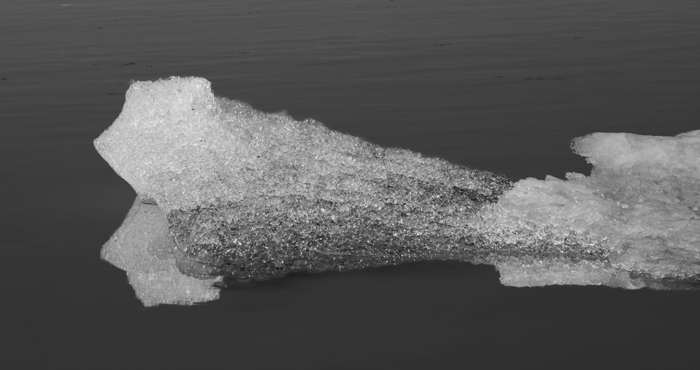 um pedaço de gelo flutuando em cima de um corpo de água