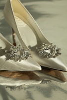 A luxurious pair of evening heels with sparkling embellishments.