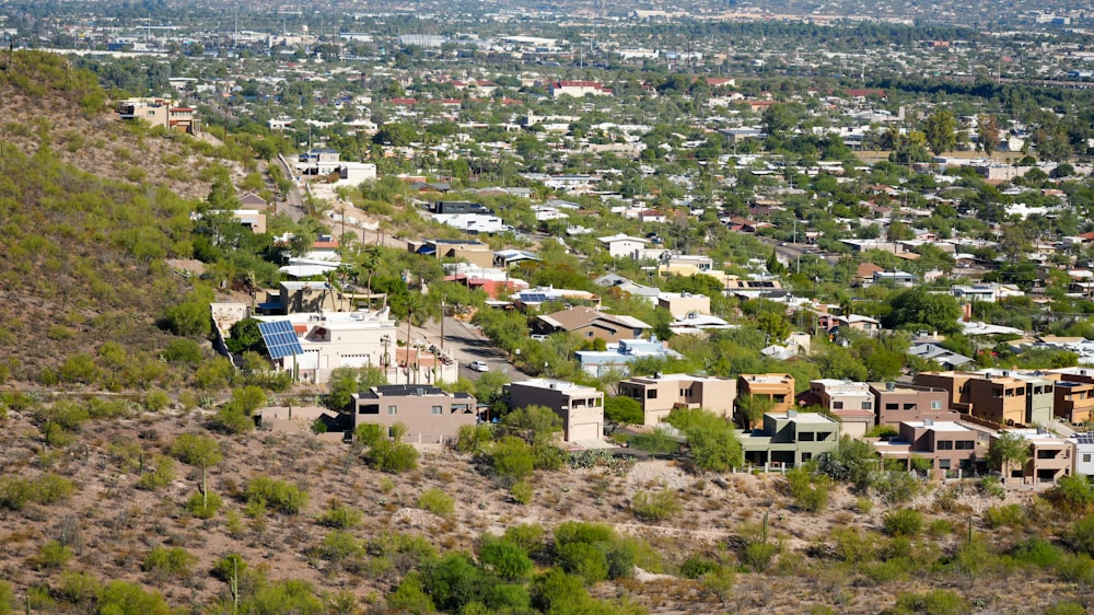 a view of a small town in the middle of the desert