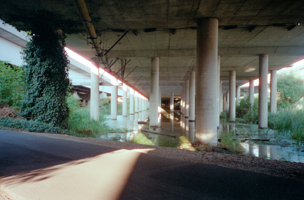 a view of a street under a bridge