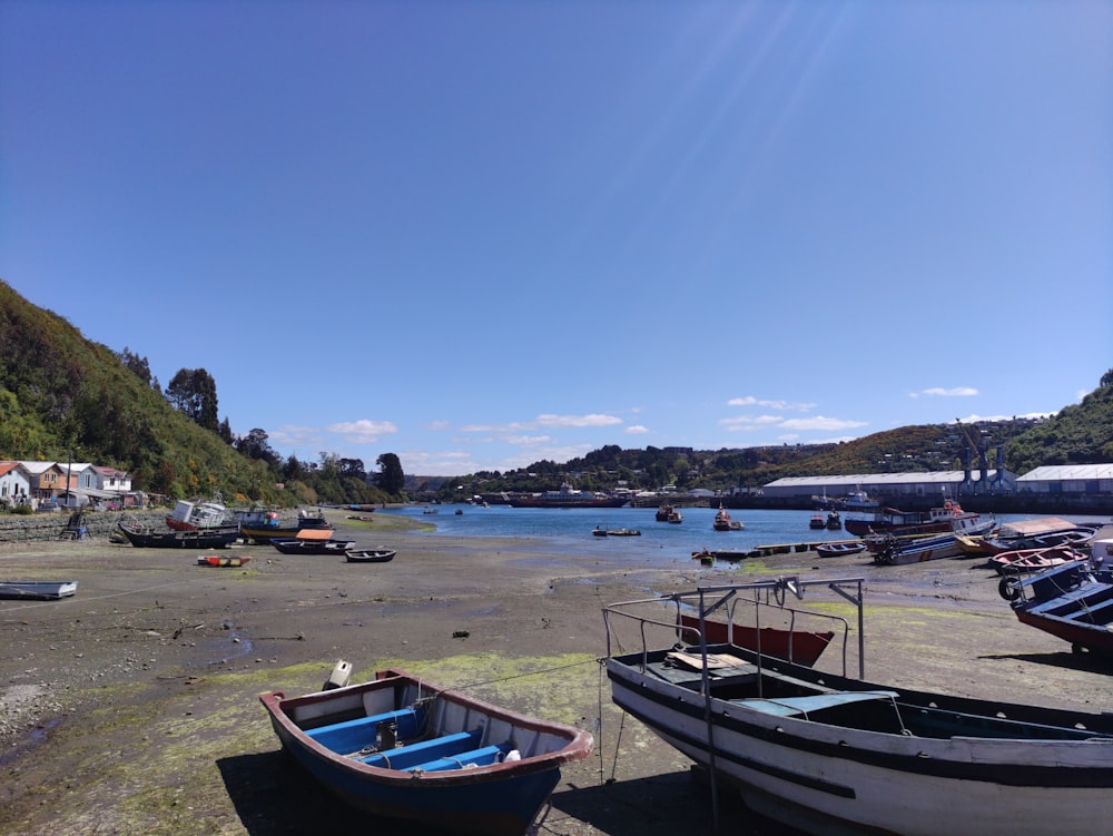 a group of boats sitting on top of a beach