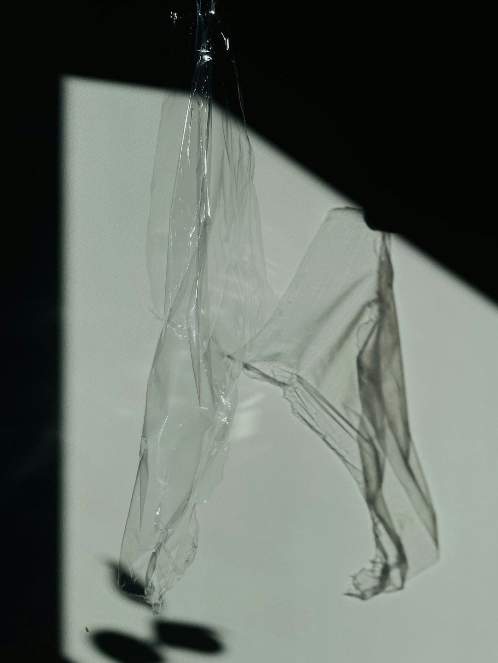 a clear plastic bag hanging from a hook