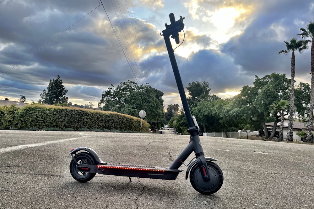 a scooter is parked in a parking lot