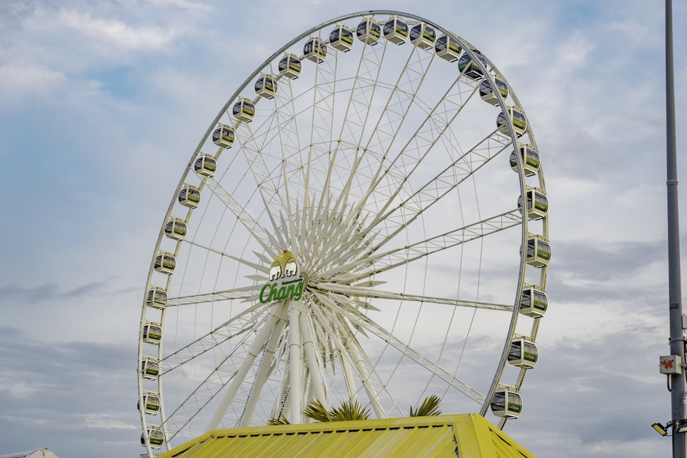 a large ferris wheel on a cloudy day