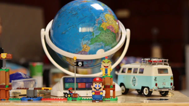 A globe with highlighted global connections linking trusted toy manufacturers.