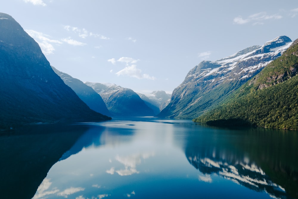 a large body of water surrounded by mountains