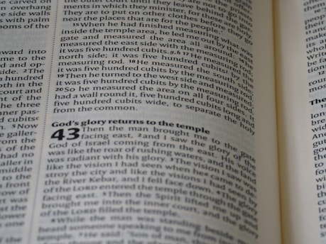 A close-up view of an open book showing a page filled with text. The text is written in a serif font, with some numbers written in a larger, bold font. The content seems to be divided into sections or paragraphs with headings.
