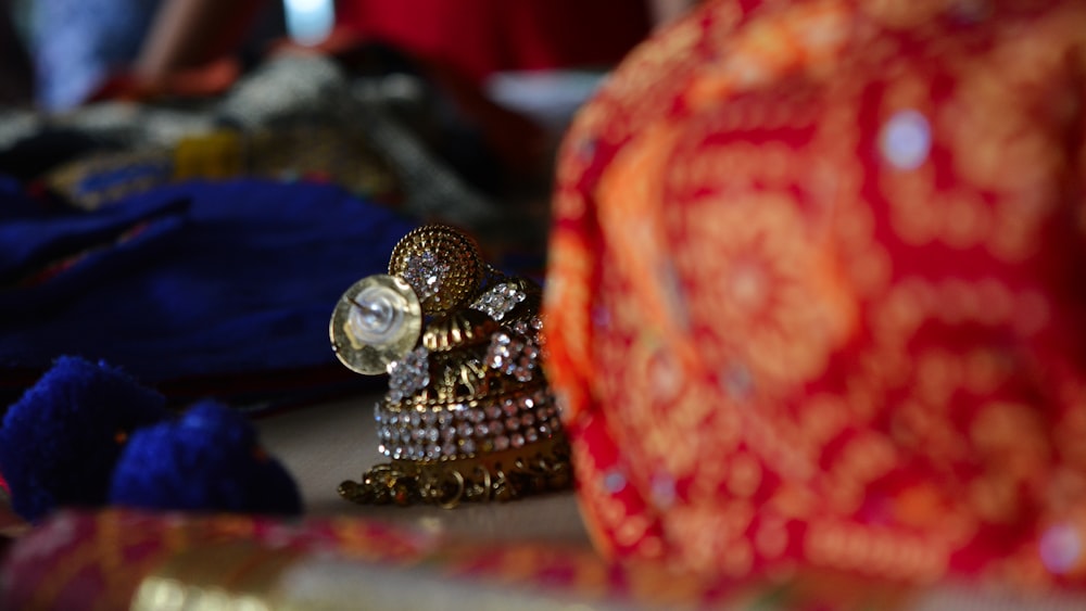 a close up of a bell on a table