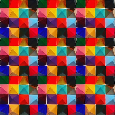 A colorful modern art piece with geometric shapes and patterns.