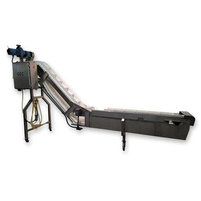Wide shot of a large automated conveyor system transporting materials in a factory.