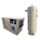 An industrial air compressor system is shown, comprising a rectangular unit with a control panel displaying gauges and buttons. Next to it is a tall cylindrical tank. The equipment is mostly in shades of beige and white, emphasizing its functional purpose.