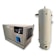 An industrial air compressor system is shown, comprising a rectangular unit with a control panel displaying gauges and buttons. Next to it is a tall cylindrical tank. The equipment is mostly in shades of beige and white, emphasizing its functional purpose.