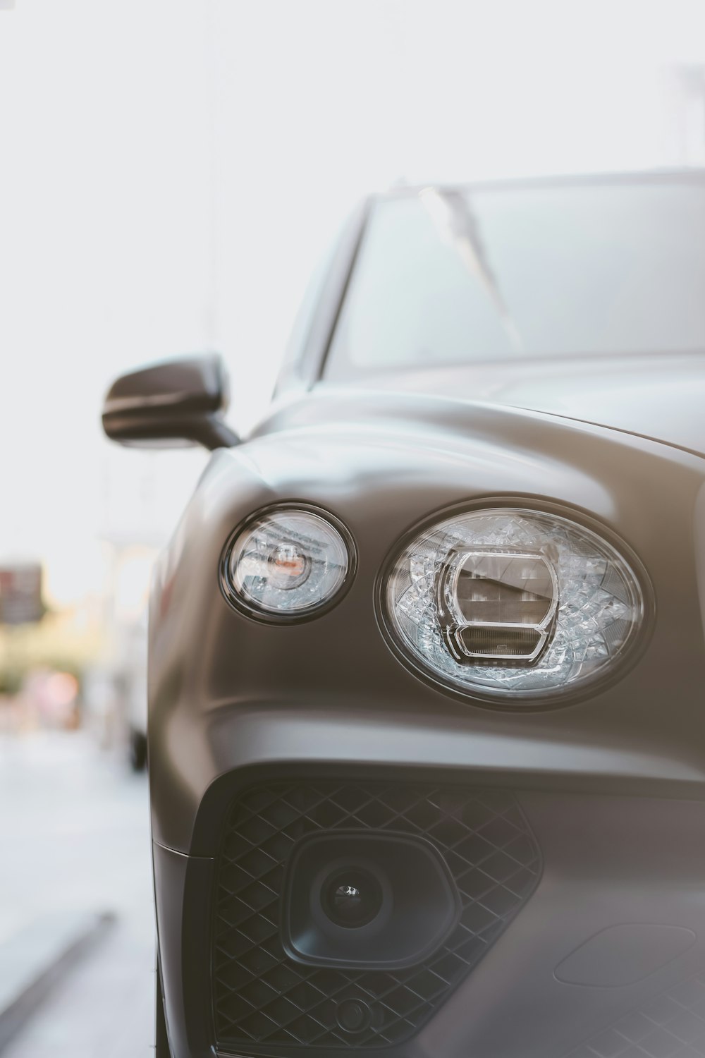 a close up of the front of a car